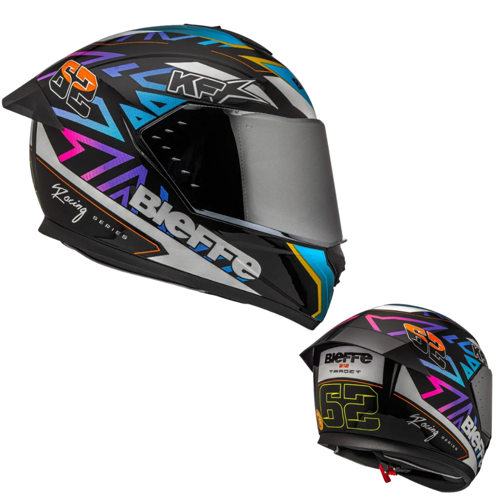 Capacete Moto Bieffe B12 Target Cor Preto/com Colorido Desenho Lisa Tamanho Do Capacete