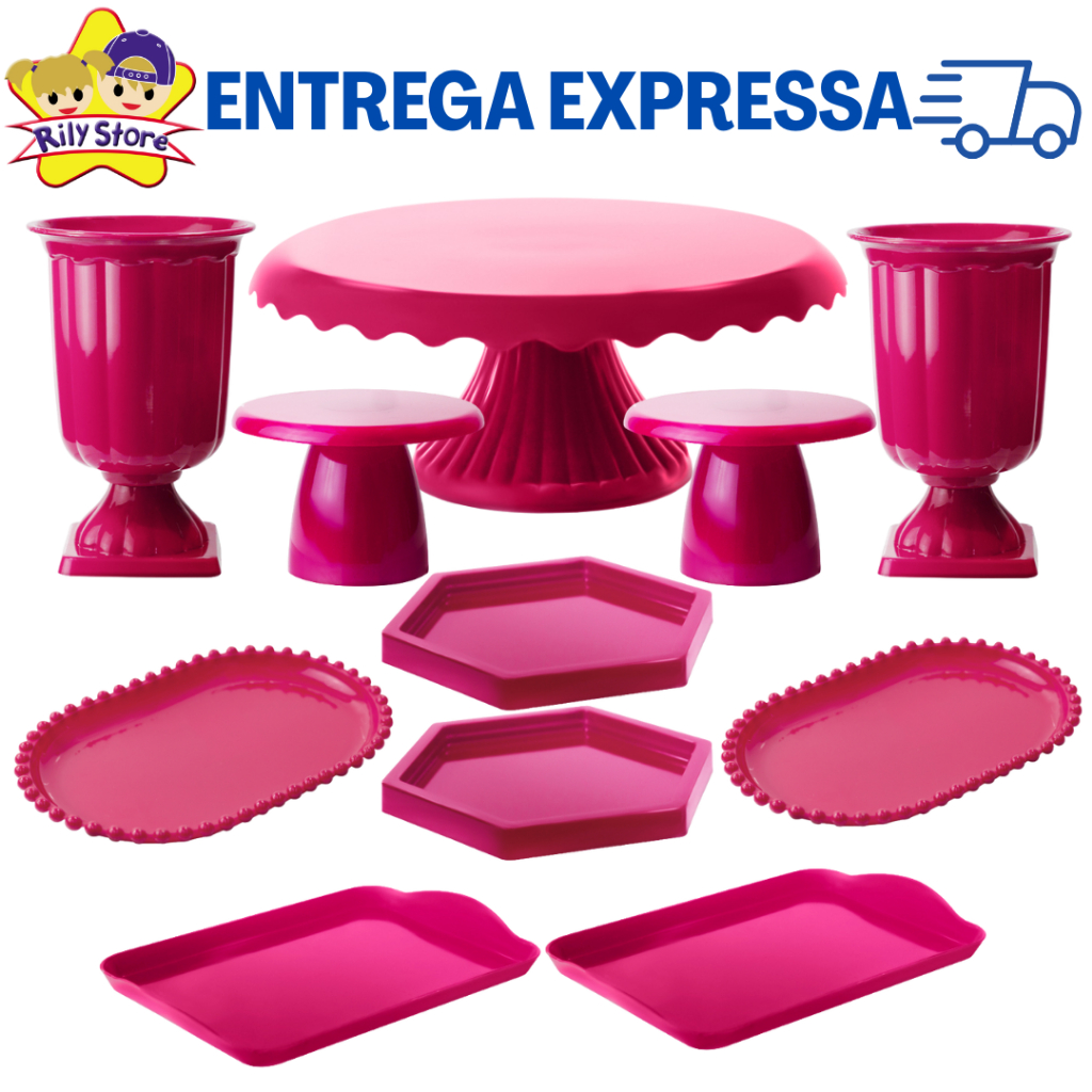 Kit Nova Boleira Cake Renda 22 + 2 Vasos Grego + 2 MiniSlim + 2 Mini Sextv + 2 Bandj Pérola + 2 Bandj 20x13cm em Oferta na Shopee