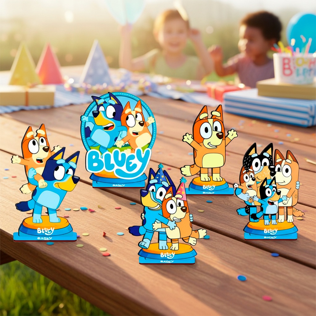 6 Totem Display Centro De Mesa Desenho Bluey 20Cm Enfeite Festa Aniversário Decoração Desenhos