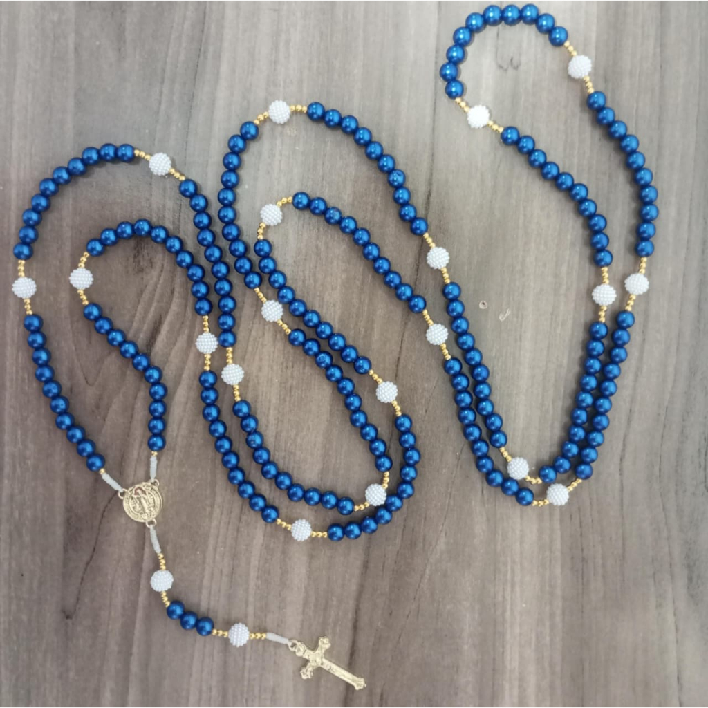 Rosário Completo Azul Royal 8mm com 20 Mistérios