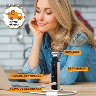 Torre De 03 Tomadas 20 amperes Multiplug Retrátil Embutir Mesa Bancada Cozinha Totem Sobrepor Plug 20A Bivolt cabo 2,5 m em Oferta na Shopee