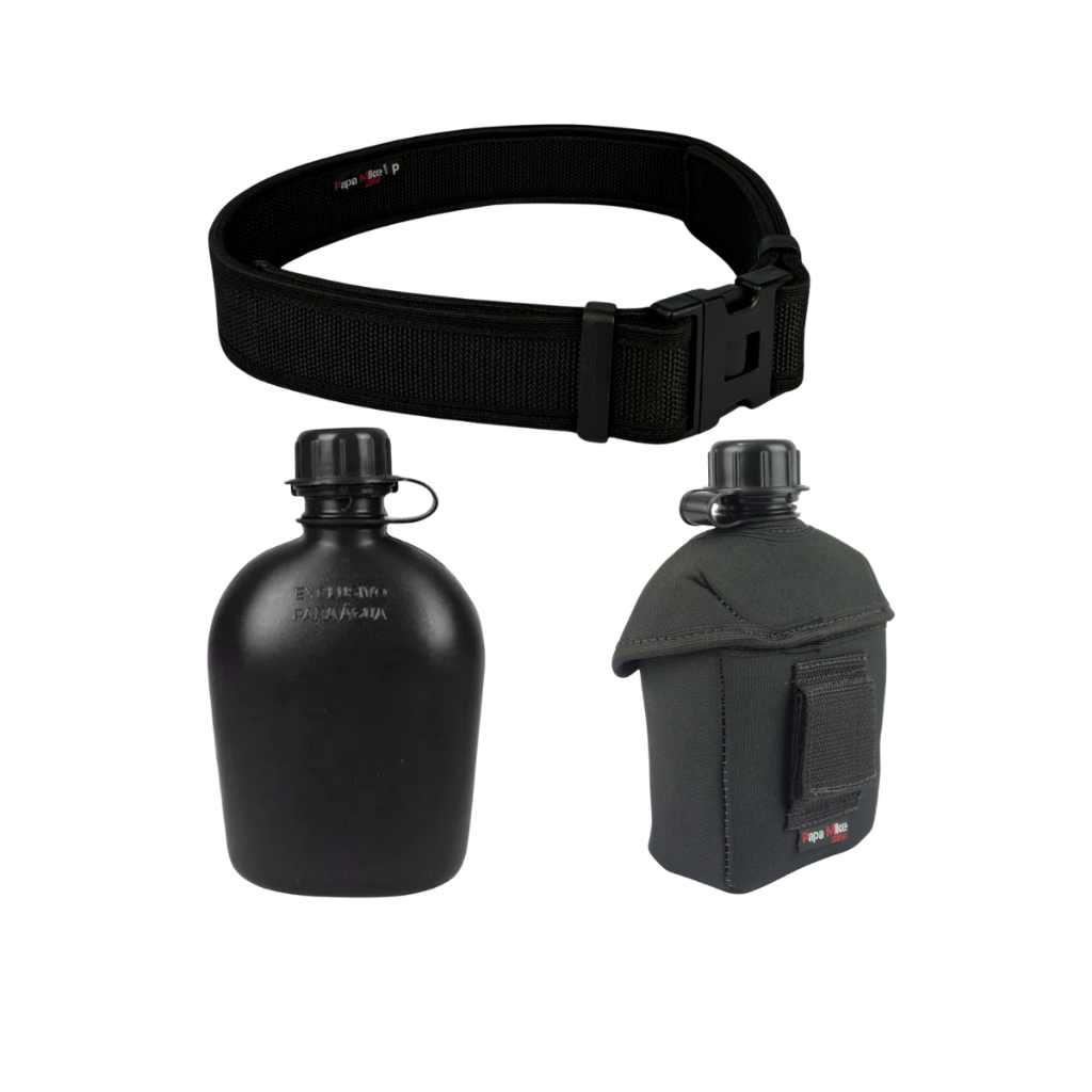 Cinto Militar Kit Tatico + Porta Capa De Cantil + Cantil Preto Curso Formacao Policial Tatico PMMG Operacional Enxovais