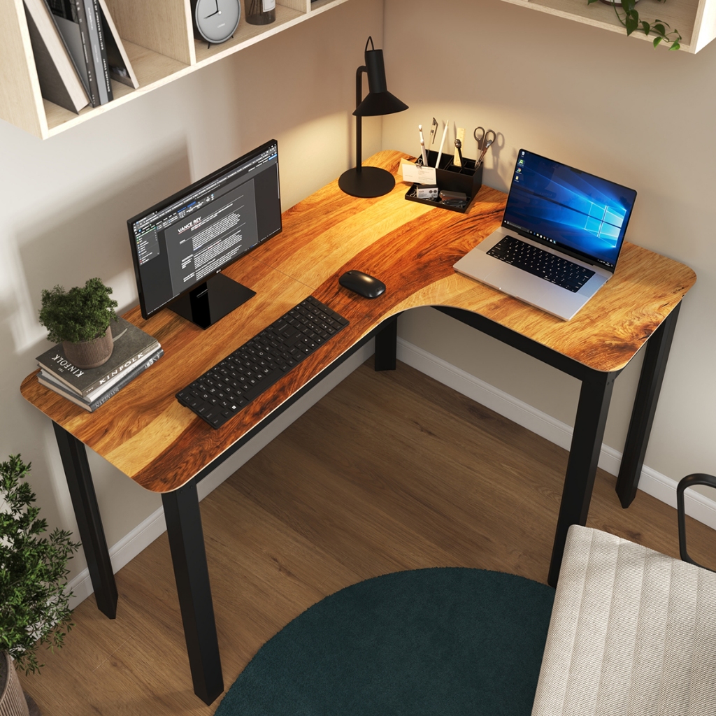 Mesa Curva Em L 120x90 Para Home Office Design Veios Em Ondas Borda Angular Estilo Industrial Para Home Office Mod Legos
