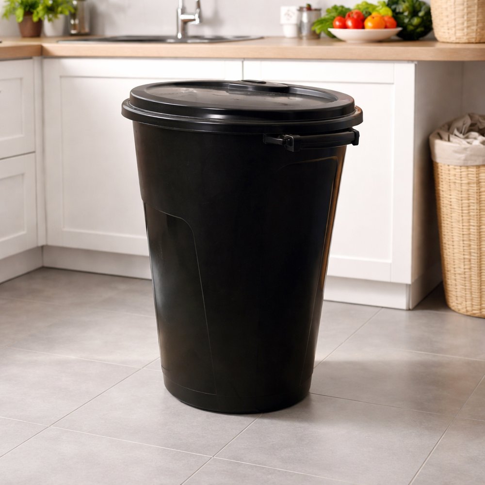 Lixeira com Tampa 60L - Preta - Cesto multiuso de 60L lixeira de cozinha Cesto de roupas reforçadoa