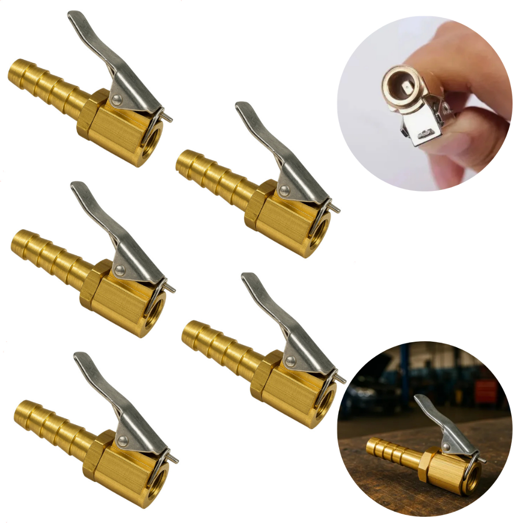 Kit 5 Bico Inflador Calibrar Encher Pneus Profissional Com Presilha