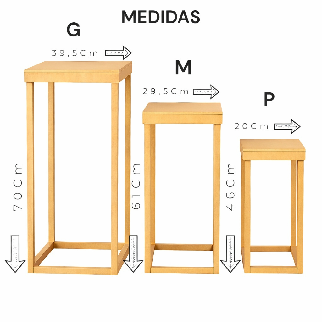 Trio Mesa Quadrada MDF Kit 3 Peças Decoração Festa Infantil Casamento Chá Revelação Display Mesa Doces