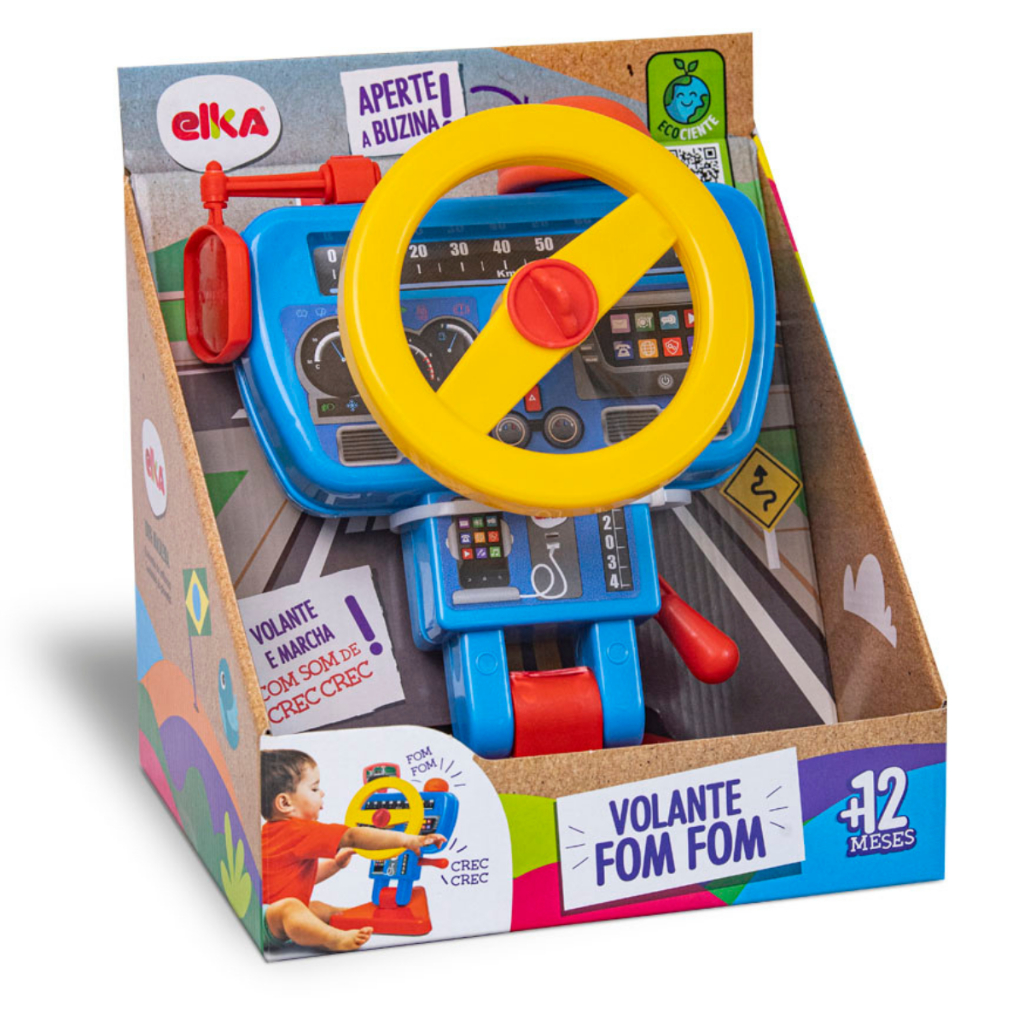 Simulador de Volante Infantil Educativo c/ Sons Fomfom Buzina BiBi Marcha CrecCrec e Retrovisor Elka