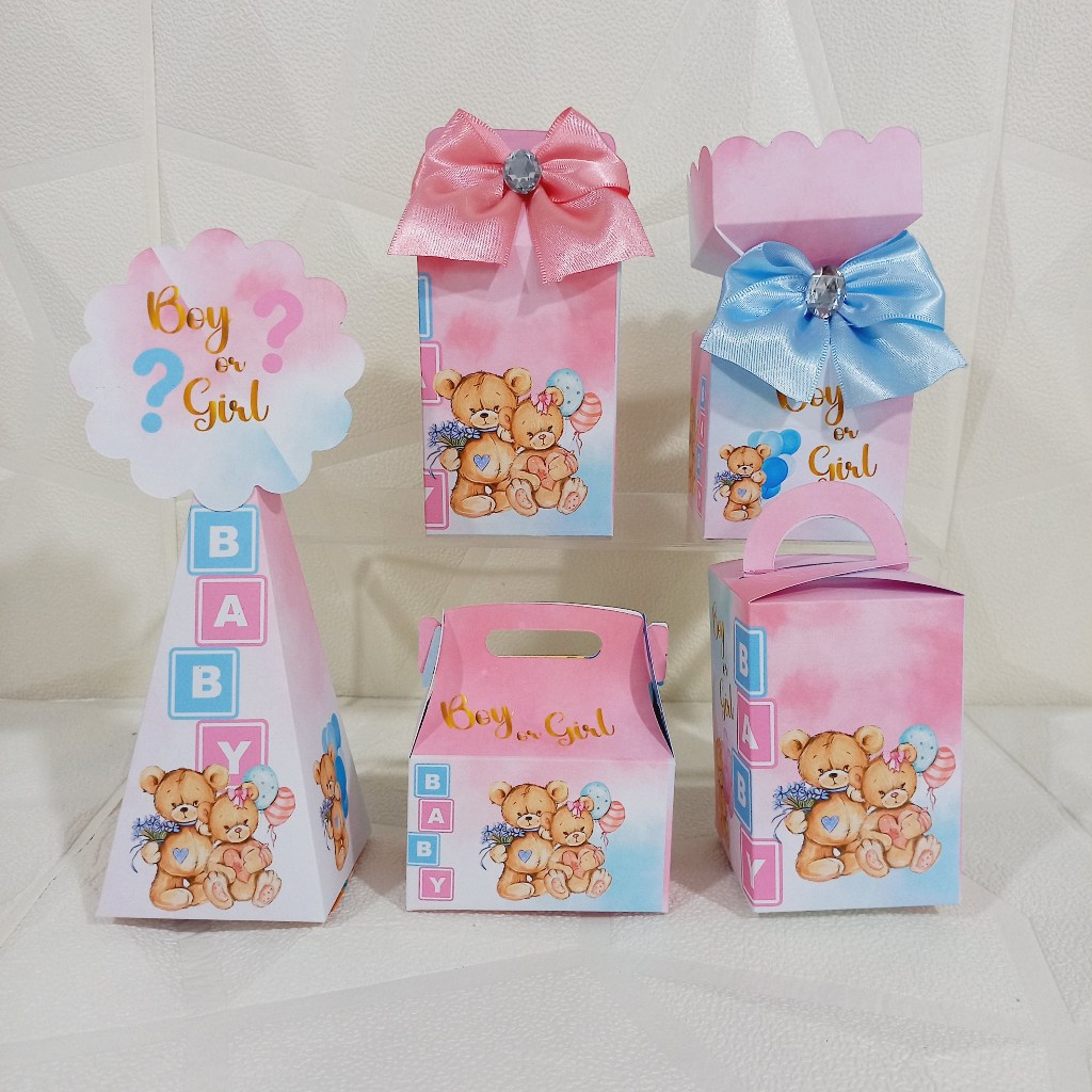 Kit Festa Chá Revelação Ursinhos Azul e Rosa Personalizadas  PEGUE E MONTE/Lembrancinha Aniversário
