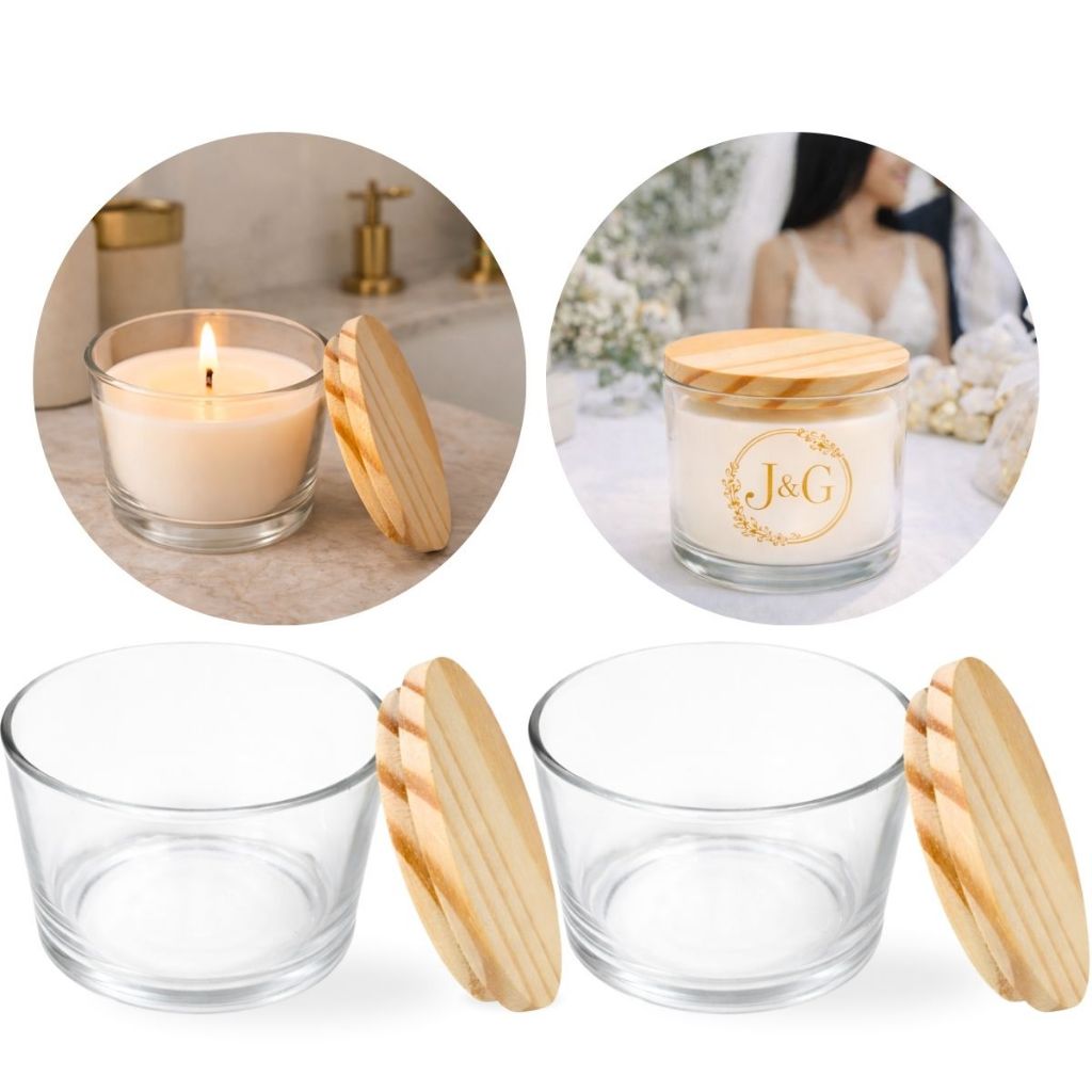Kit 50 Copos Vidro Para Velas Decoração Lembrancinha ou Patê 156ml C/ Tampa Madeira