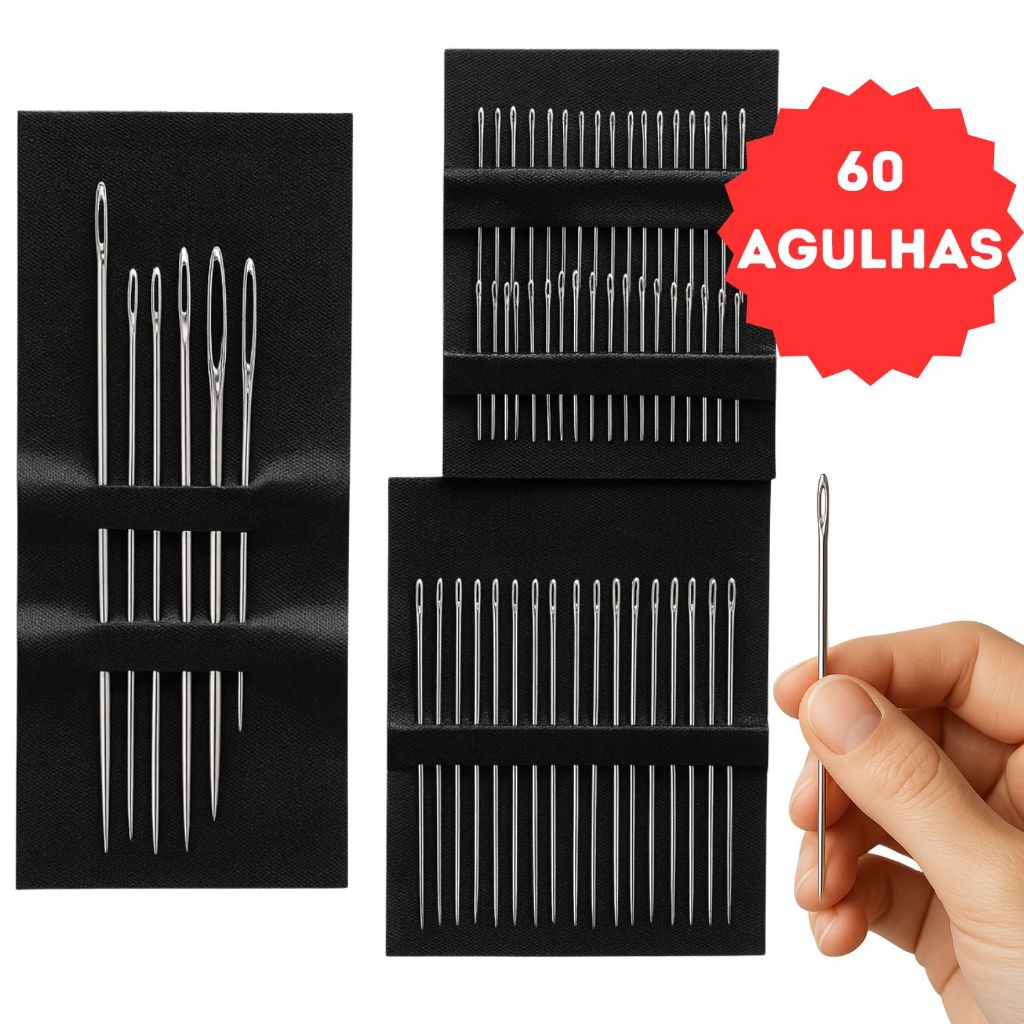Kit 60 Agulhas Costura com Passador Manual Artesanal Bordar Remendar Com Tamanhos Diferentes em Oferta na Shopee