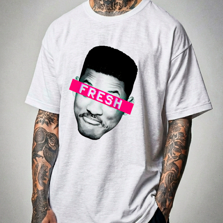 Camiseta Streetwear WILL SMITH FRESH 100% Algodão Masculina e Feminina Unissex Camisa Premium
