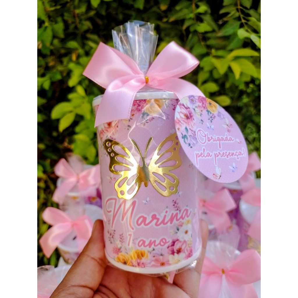 Kit Cofrinhos Personalizados para lembrancinha Jardim Encantado Borboletas Rosa 40 a 60 unidades- Lembrancinha de Festa