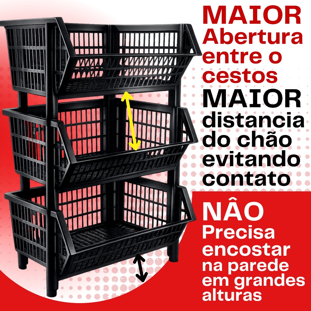 Kit 10 peças Cesto Empilhavel Expositor Organizador Preto Reforçado para casa lojas em Oferta na Shopee