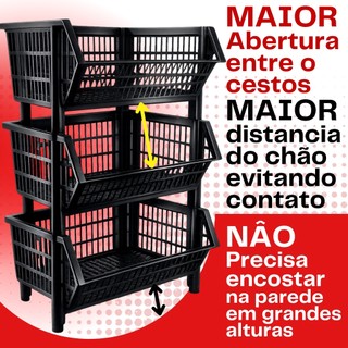 Kit 10 peças Cesto Empilhavel Expositor Organizador Preto Reforçado para casa lojas