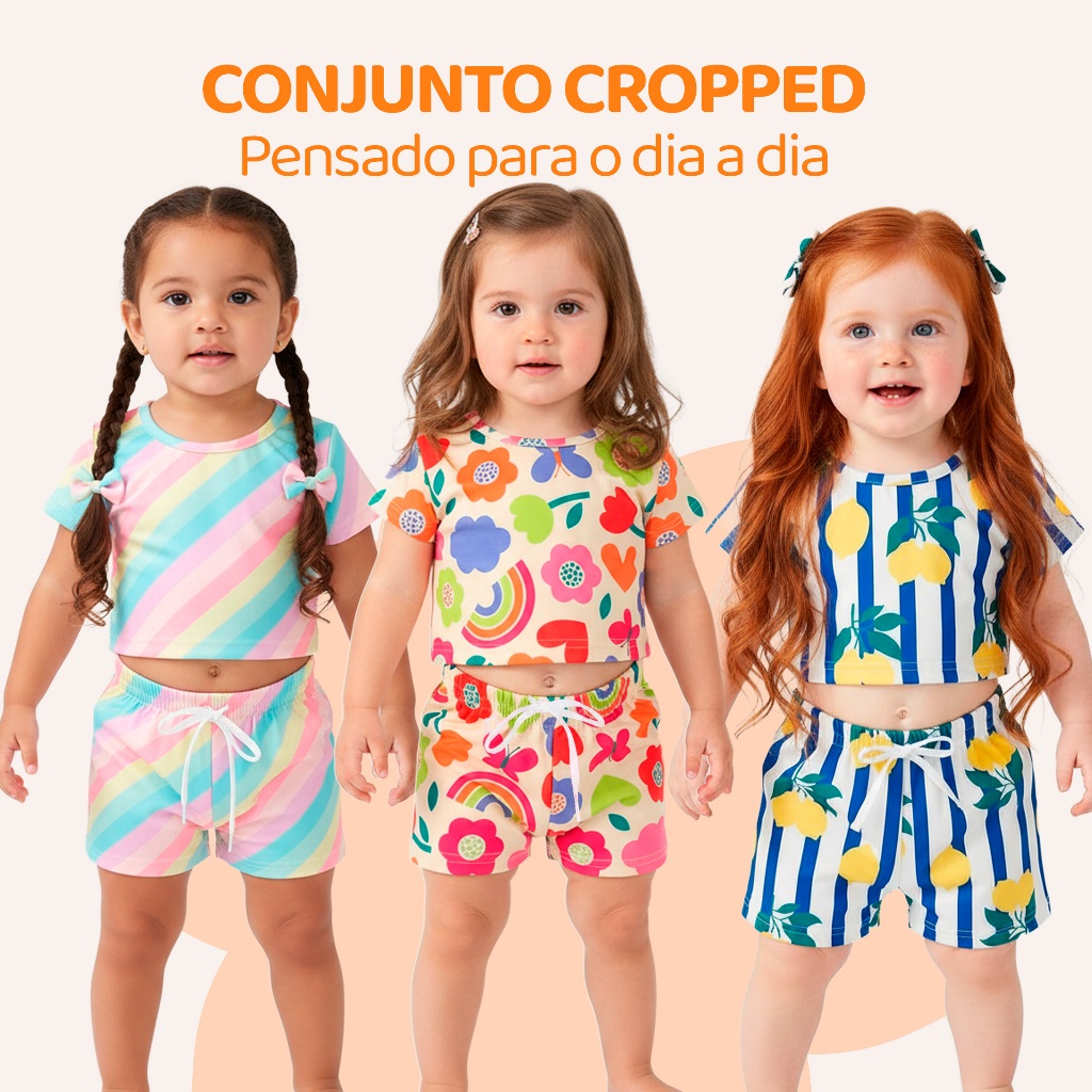 Kit 2, 6 ou 10 Peças de Conjunto Cropped Bebê Menina Moda Praia Verão Roupa para Bebê Feminina de Calor Roupa Fresquinha em Oferta na Shopee