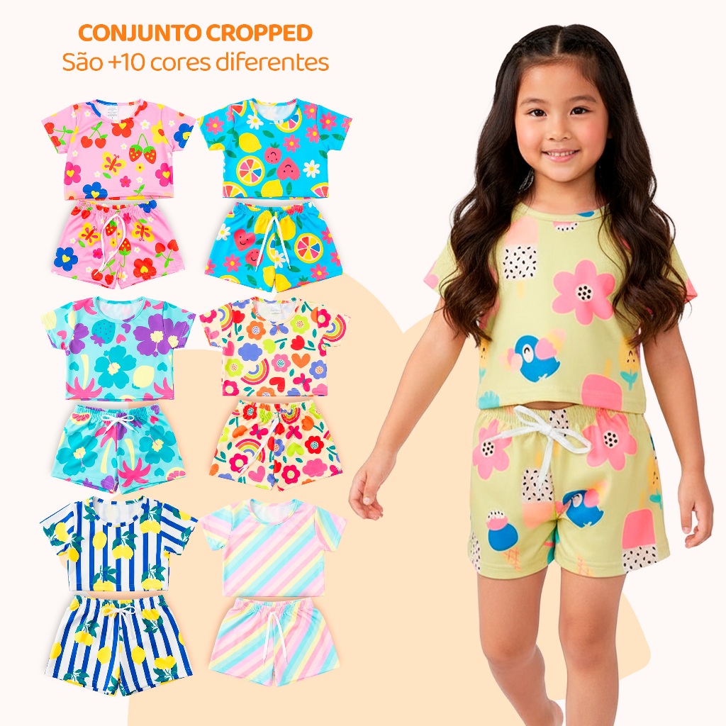 Kit 6 Peças de Conjunto Cropped Infantil Menina Moda Praia Verão Roupa Infantil Feminina de Calor Conjunto Verão Menina em Oferta na Shopee