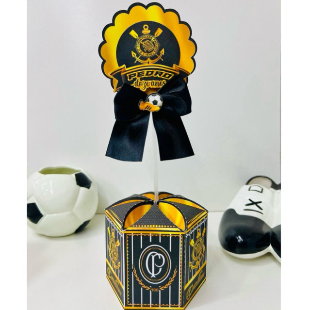 Centro de Mesa- Corinthians Dourado-PEGUE E MONTE-Caixa Sextavada G- Lembrancinha Personalizada- Festa Aniversário-Timão