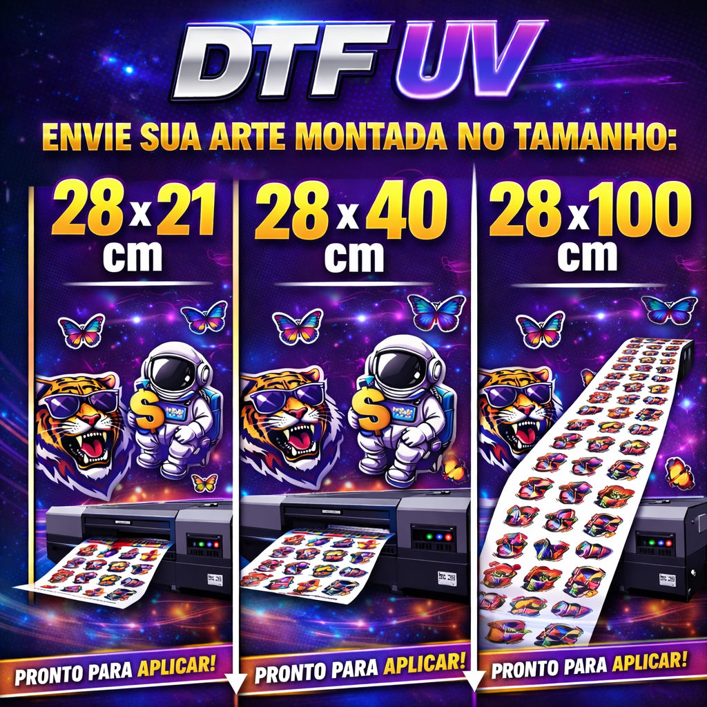 DTF UV Pronto para Aplicar | Impressão UV Alta Qualidade | Personalizado por Arquivo