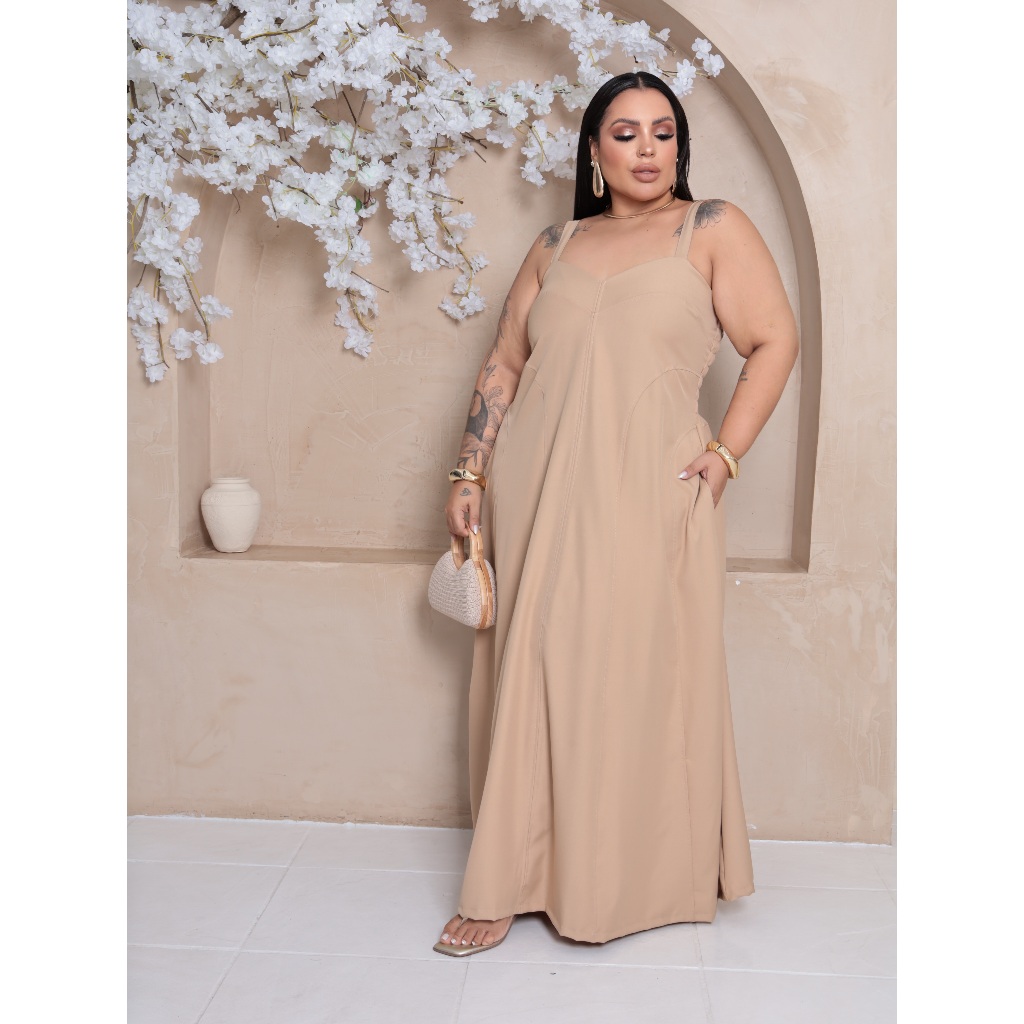 Vestido Longo Feminino Plus Size Alça Larga Elegante Casual Festa Moda Verão em Oferta na Shopee