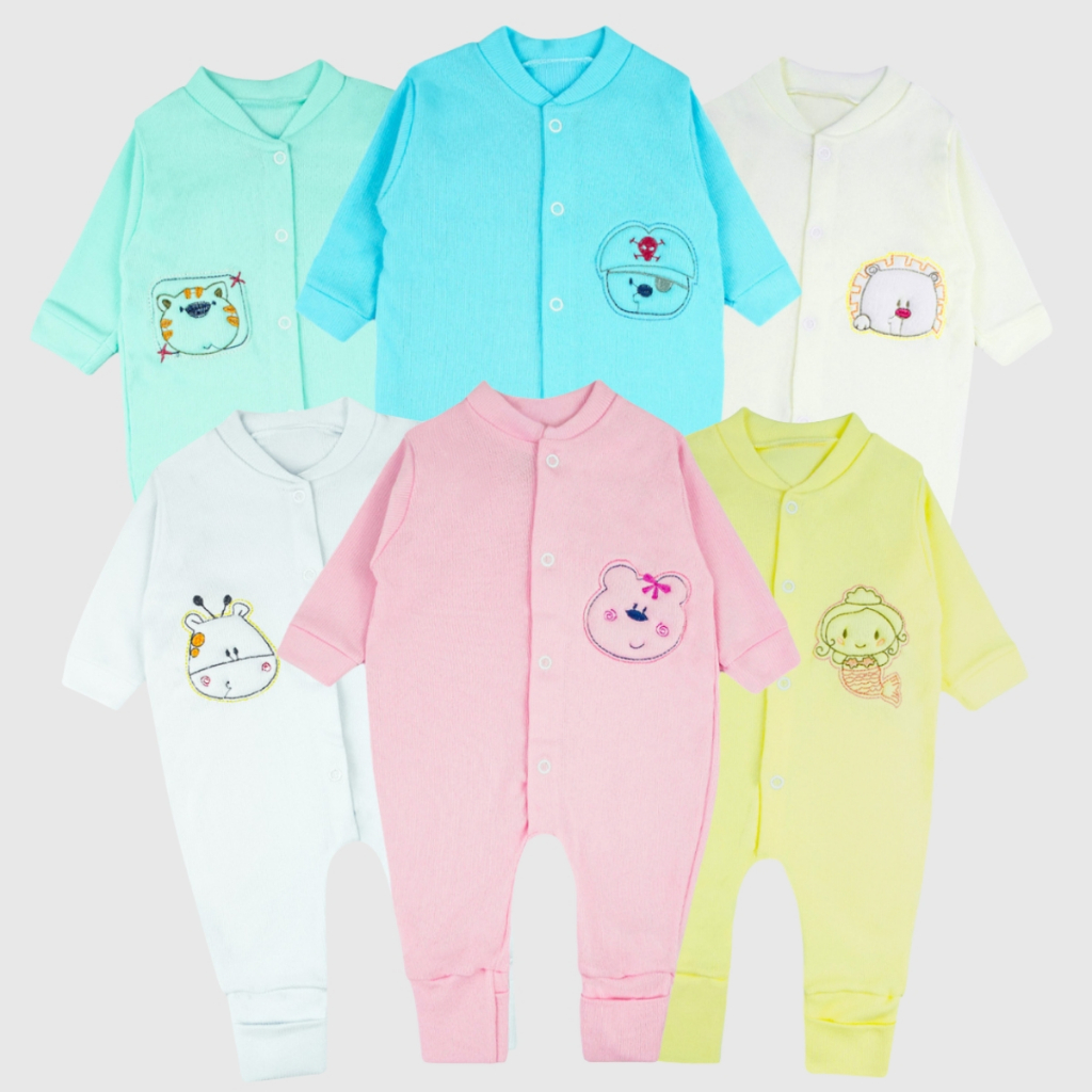 Kit 3 Macacão para Bebê Canelado Vira Pé Bordado Liso Masculino e Feminino - Roupas para Bebê PMG