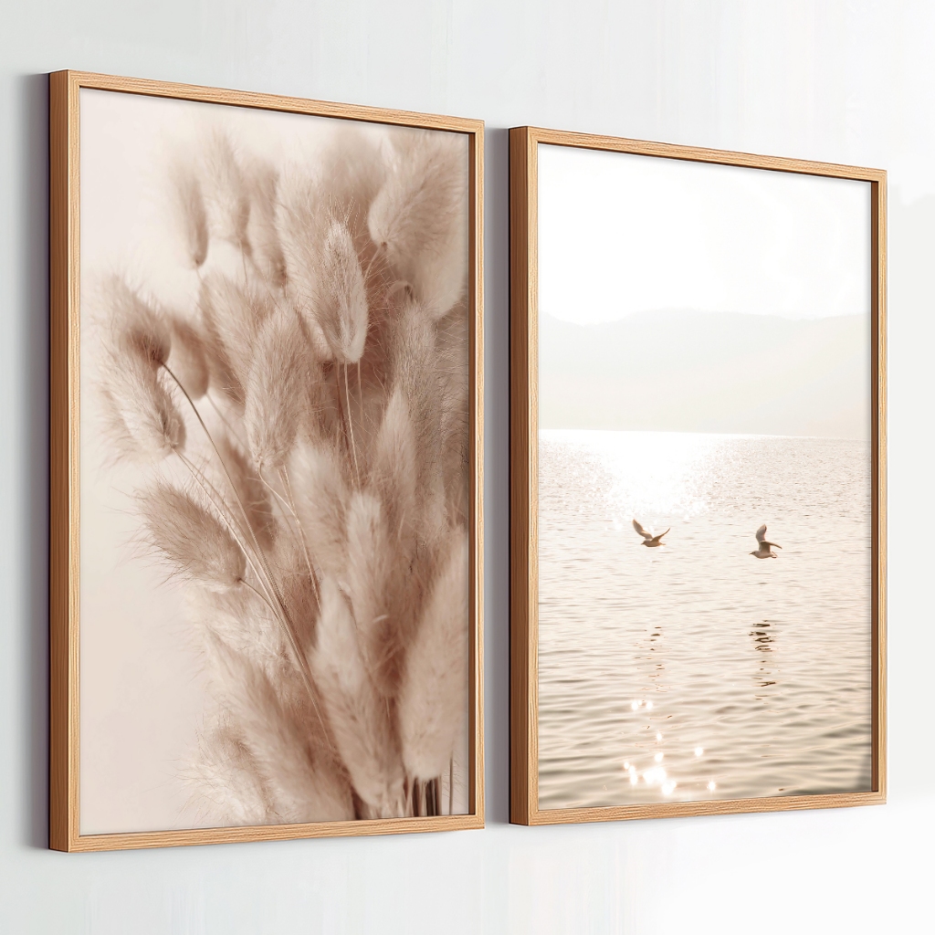 Dupla Quadro Decorativo 50x70 Longo Floral Mar Moldura — imagem 2 de 2
