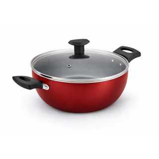 Frigideira Wok grande alta 24cm antiaderente teflon tampa de vidro caçarola em Oferta na Shopee