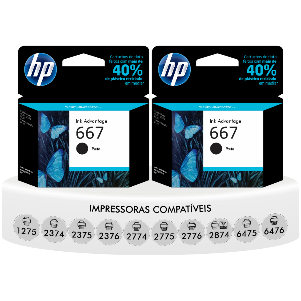 Kit 2 Cartuchos de Tinta Original Hp 667 Preta 3YM79AL 2375 2376 2700 2774 2775 2776 2874 6475 6476