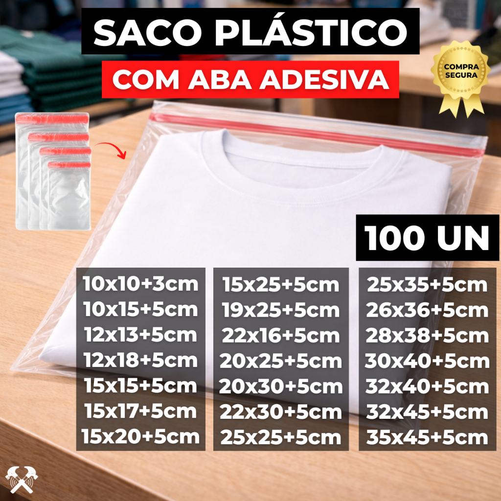 100un Saco Plástico Com Lacre Adesivado, Material De Alta Qualidade, Ideal Para Lojas e Envios em Oferta na Shopee