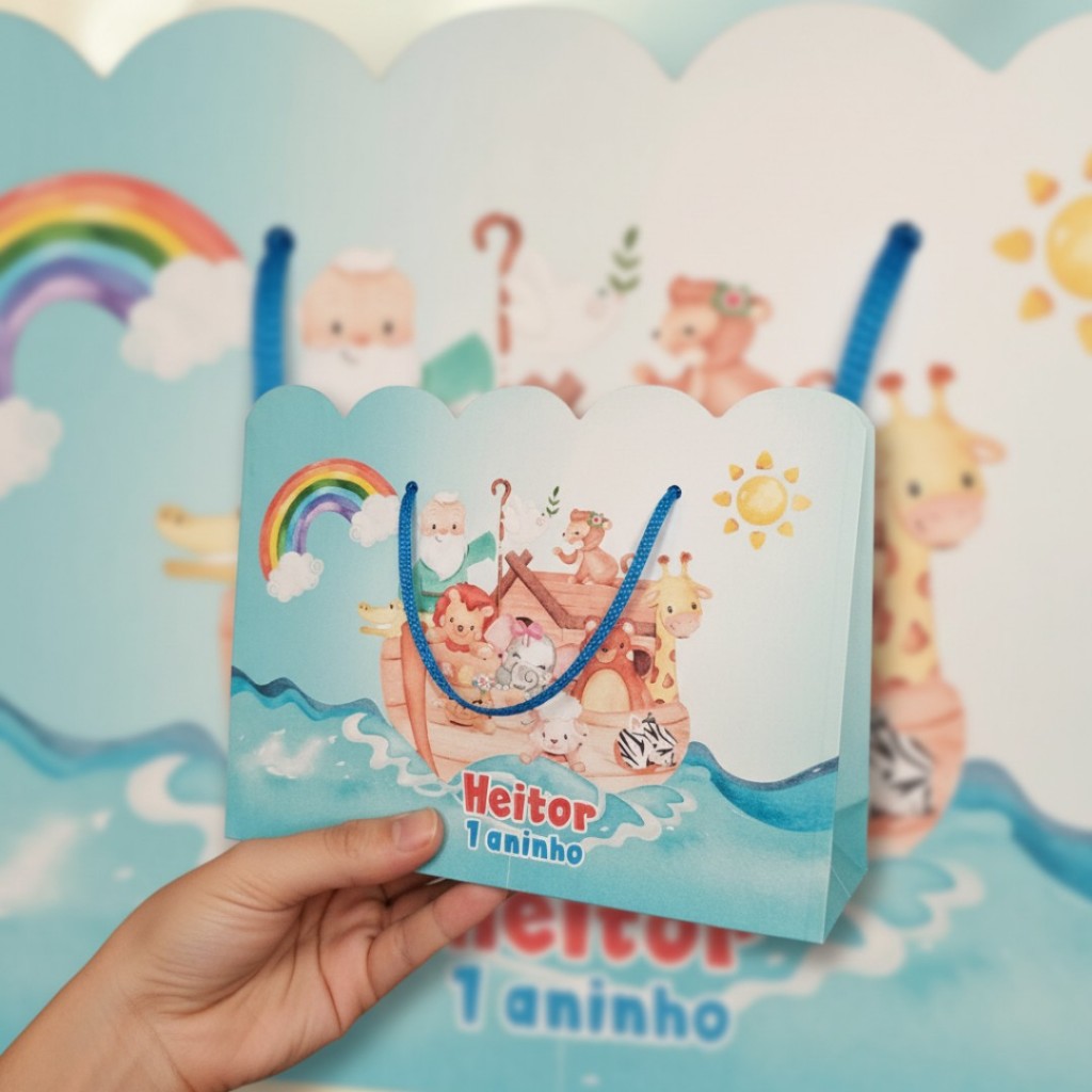 10 Sacolinhas Personalizadas Festa Arca de Noé (20x15x5cm) em Oferta na Shopee