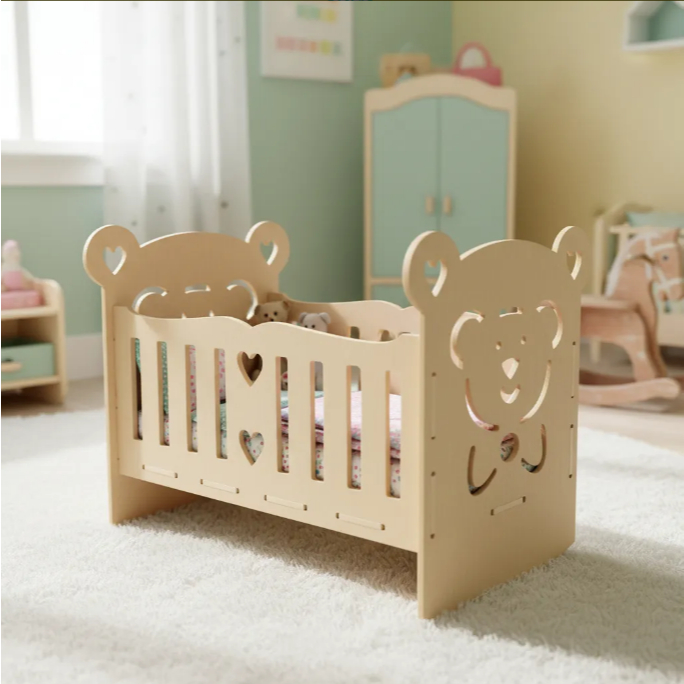 Berço em MDF Grande Para Boneca Bebe Reborn Bebe Baby Alive Brinquedos Madeira Presente