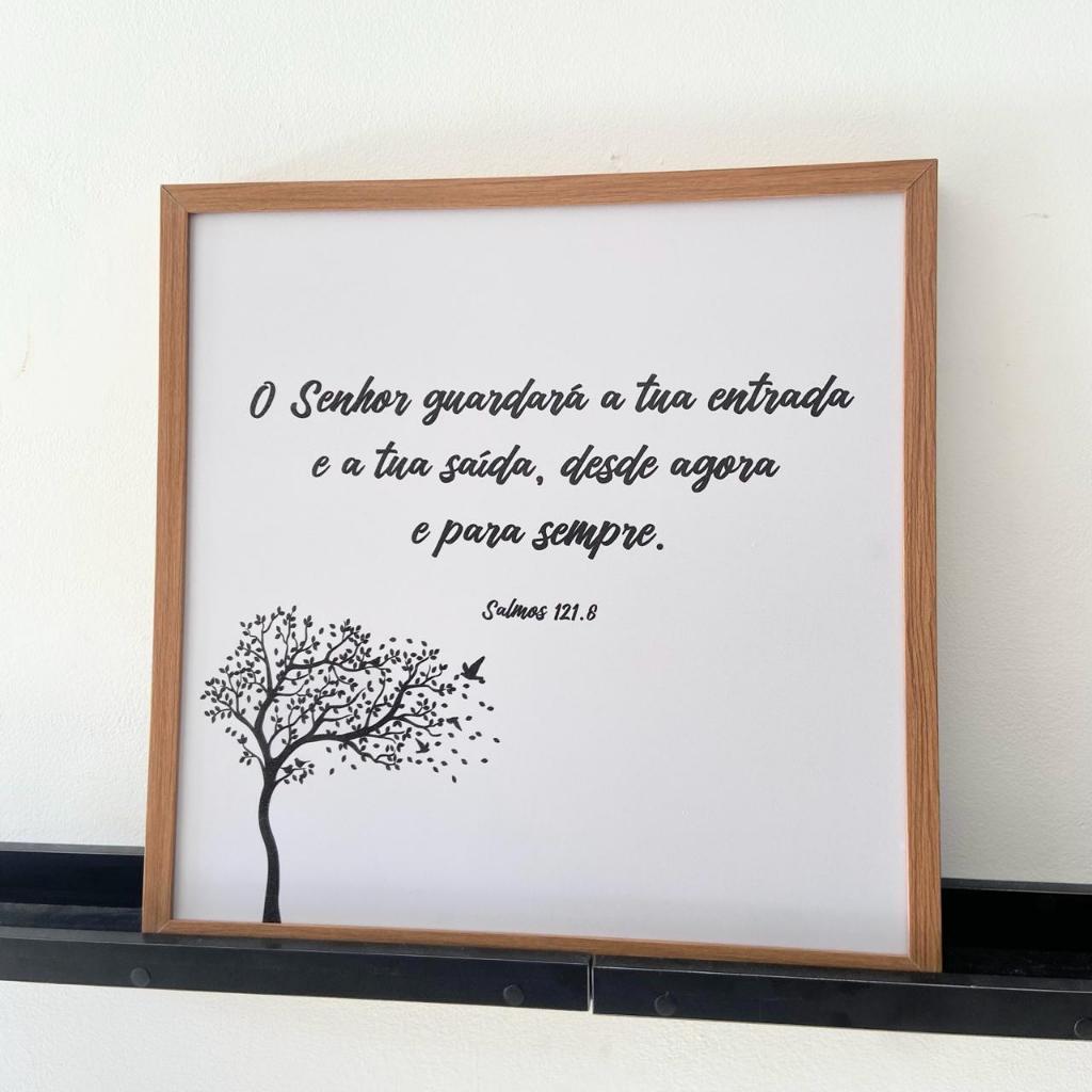 Quadro para caixa de luz com porta chaves com moldura 53x53 Salmos 121.8 O senhor guardará a tua entrada Arvoré