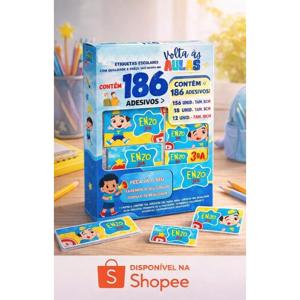 SUPER KIT Etiqueta Escolar PAPEL COUCHÊ ADESIVO 186 unid. | 100+ Temas Exclusivos!