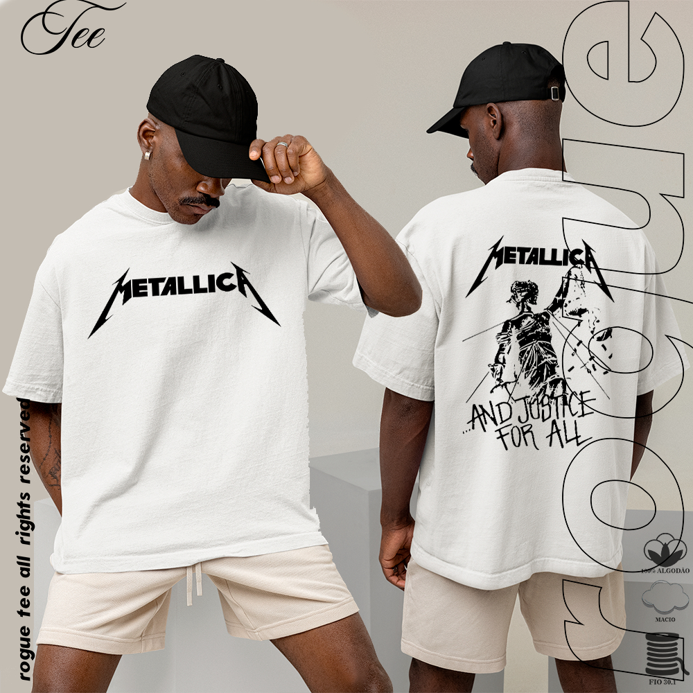 Camiseta Basica Oversized Algodão Metallica And Justice for All Banda de Rock Streetwear Tee Unissex