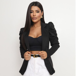 Blazer Feminino Social Terninho Manga Bufante Princesa Casual Moderno em Oferta na Shopee