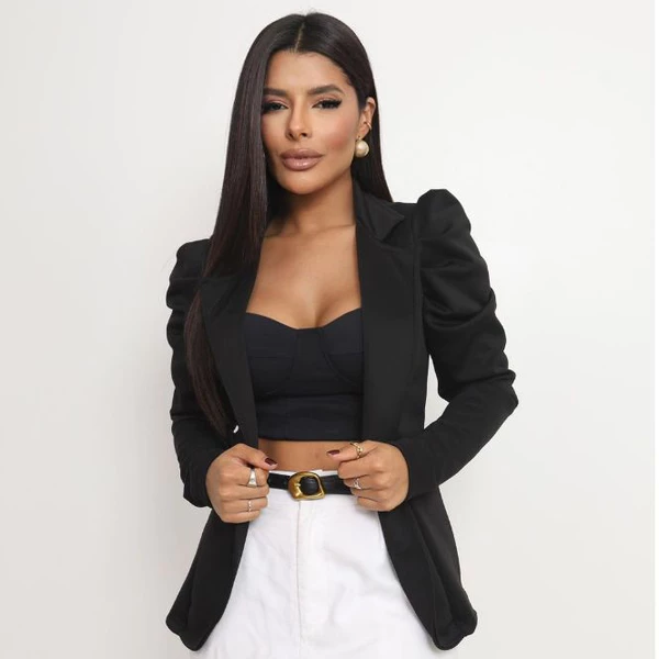 Blazer Feminino Social Terninho Manga Bufante Princesa Casual Moderno Frio Casaco Térmico