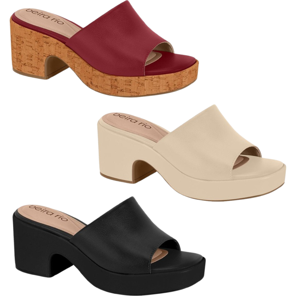 Tamanco Feminino Salto Bloco Plataforma Cortiça Conforto Salto Meia Pata Beira Rio 8517.108 em Oferta na Shopee