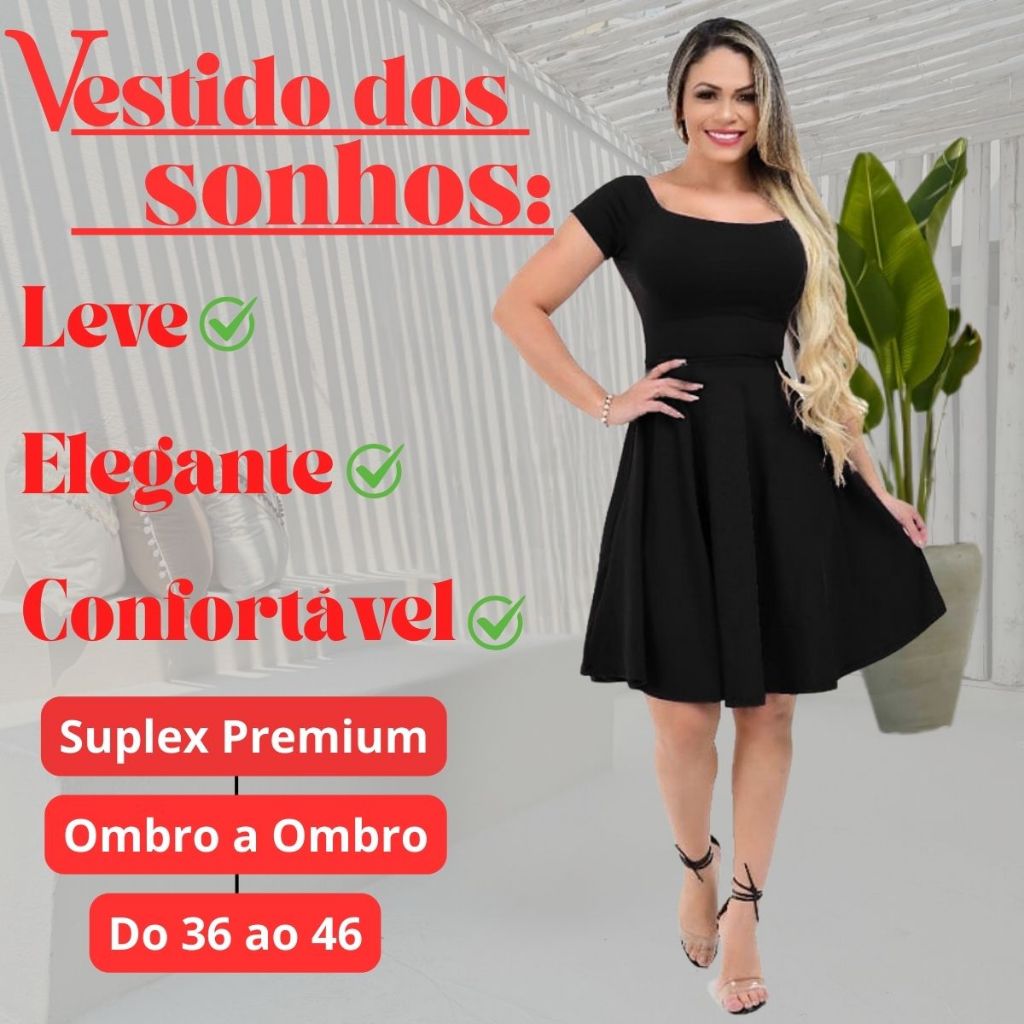 Vestido Rodado Ombro a Ombro em Suplex Moda Casual Moda Evangélica e Dia a Dia em Oferta na Shopee