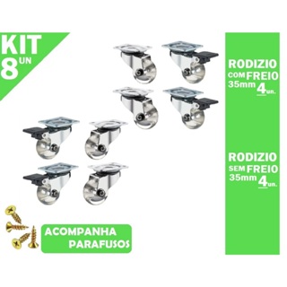 Kit 8 Rodizio Rodinha Giratório 35mm Gel Silicone para Moveis Com e Sem Freio Acompanha Parafuso em Oferta na Shopee