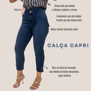 Calça Feminina Jeans Capri Cintura Média Corsário Estilo Cropped Envio Imediato em Oferta na Shopee
