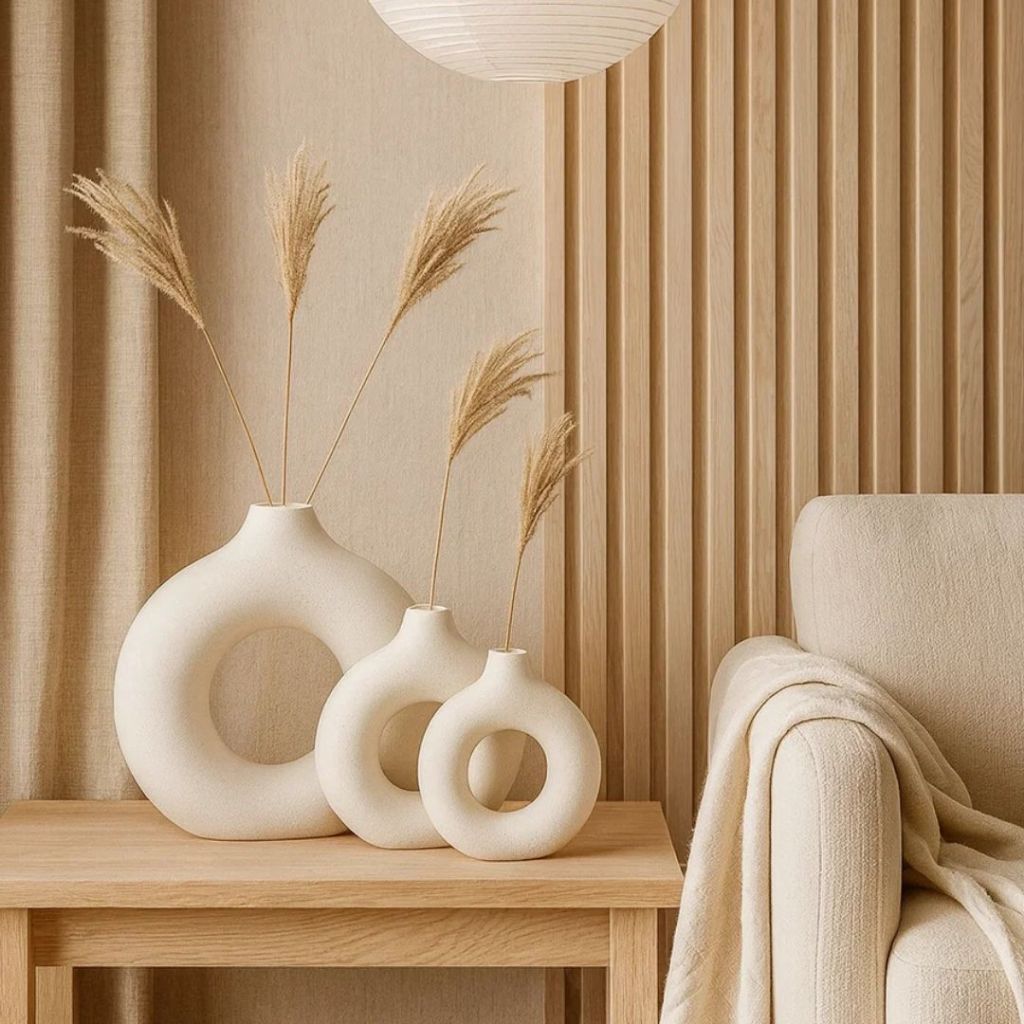 Detalhes do Kit Vaso Branco 3 Peças Estilo Moderno Sala  Trio Roma