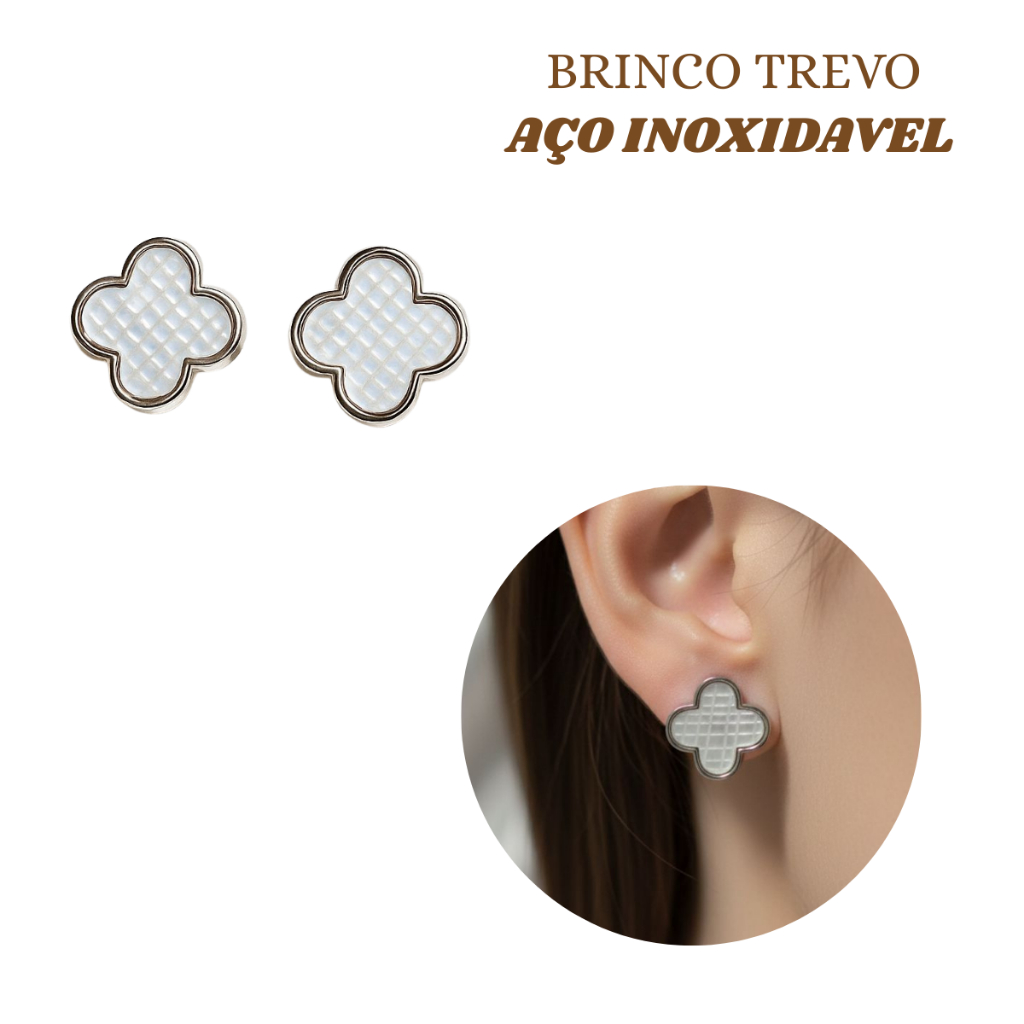Brinco Trevo Feminino Aço Inoxidável Dourado Prata Antialérgico Não Desbota Joia Delicada