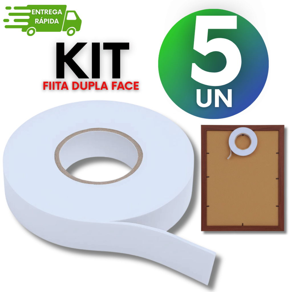 Fita  Adesiva de Espuma Dupla Face 05  Unidades - 2.4m - 1.7cmX 1.5mm Ideal Para Cartazes Premium Utilidades