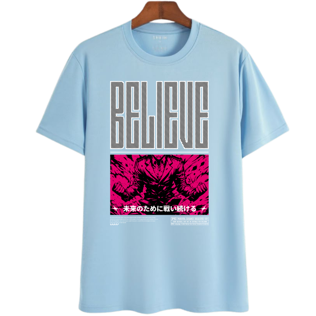 Camisa Masculina Confortável Estilosa Estampado BELIEVE Camiseta Casual Gola Redonda · foto 2