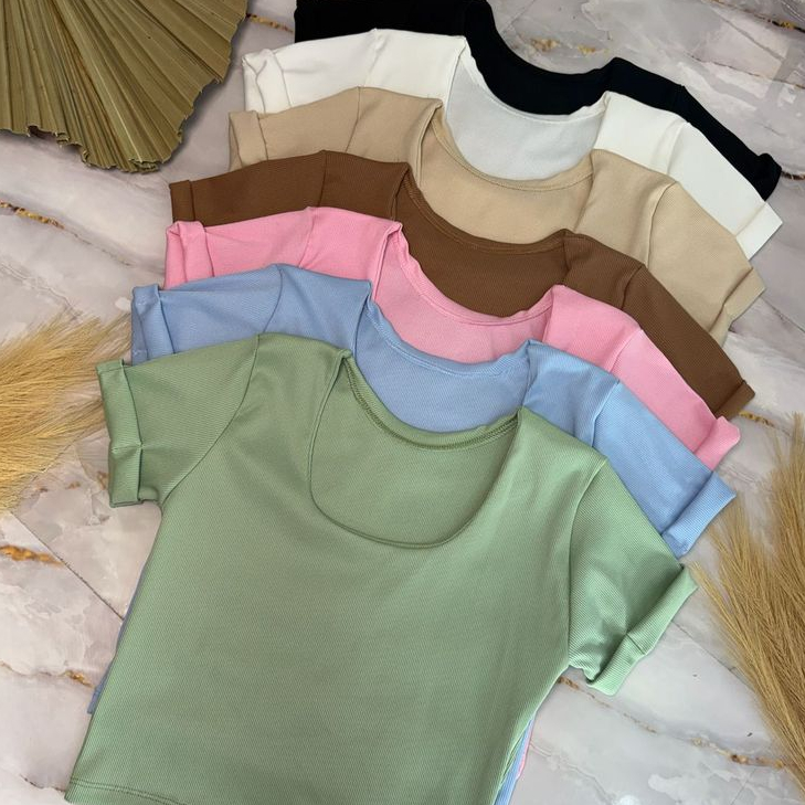 Blusa Feminina Canelada Básica Decote Quadrado Manga Curta Dia a Dia Casual Elegante Trabalho