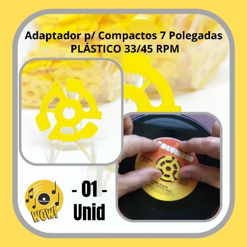 Adaptador para Compactos 7 Polegadas Plástico 33/45 RPM AMARELO / YELLOW