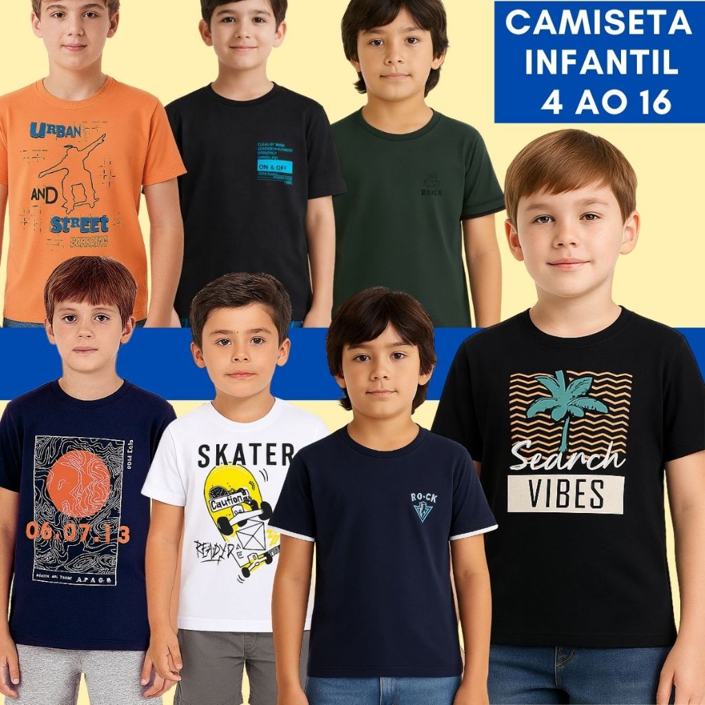 Camiseta Roupa Infantil Juvenil 100% Algodão Estampa 3219-C1