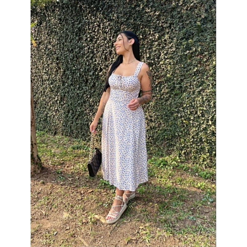 Vestido camponesa, vestido midi florido, vestido romântico