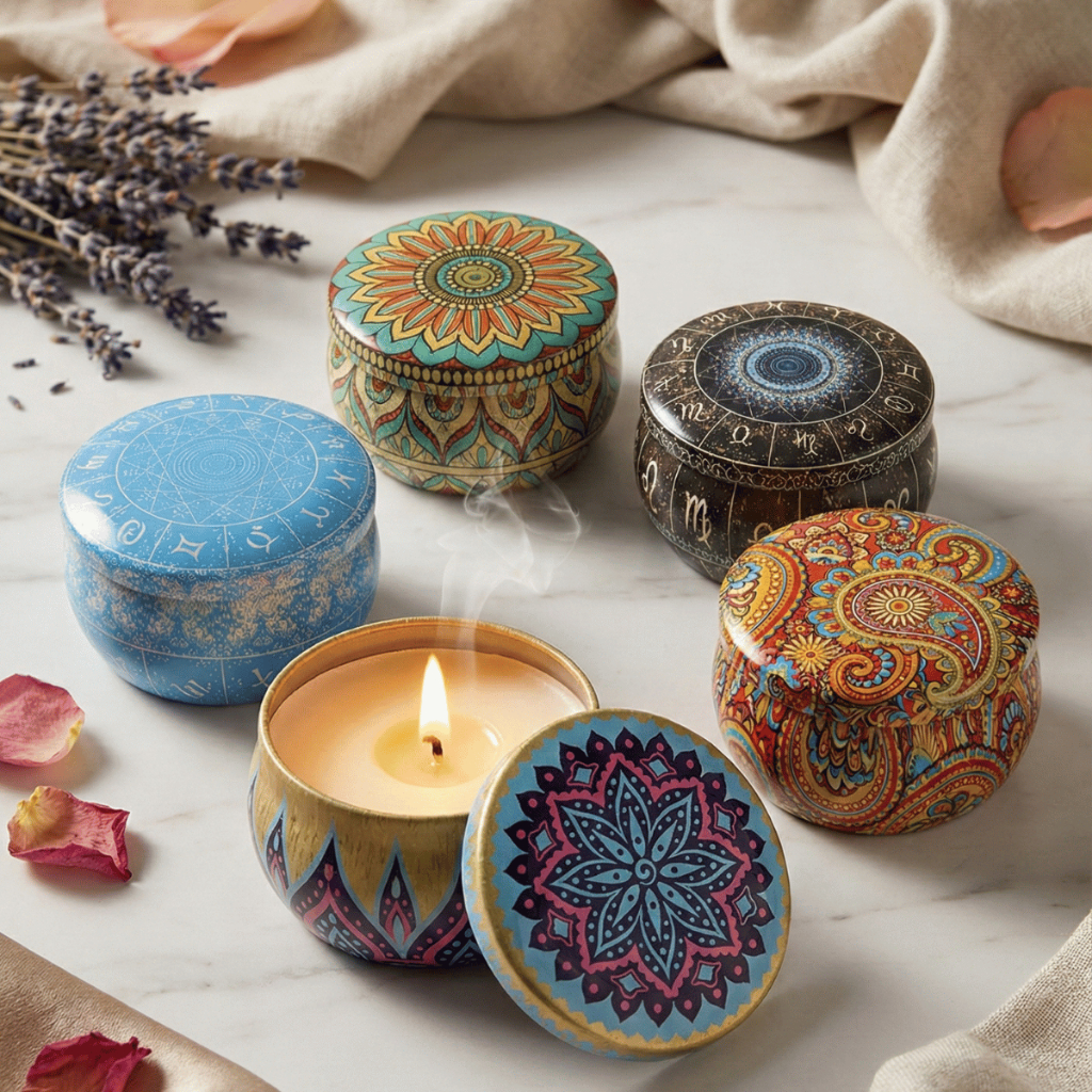 Imagem Lata Para Velas Metal 70 ml - Zodíaco Mandala- Decorativa