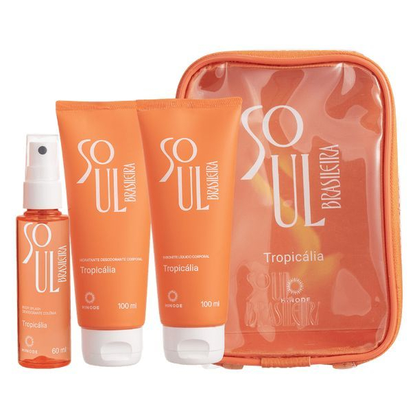 Kit Mini Soul Brasileira Tropicália Hinode Sabonete Líquido 100ml + Hidratante 100ml + Body Splash 60ml