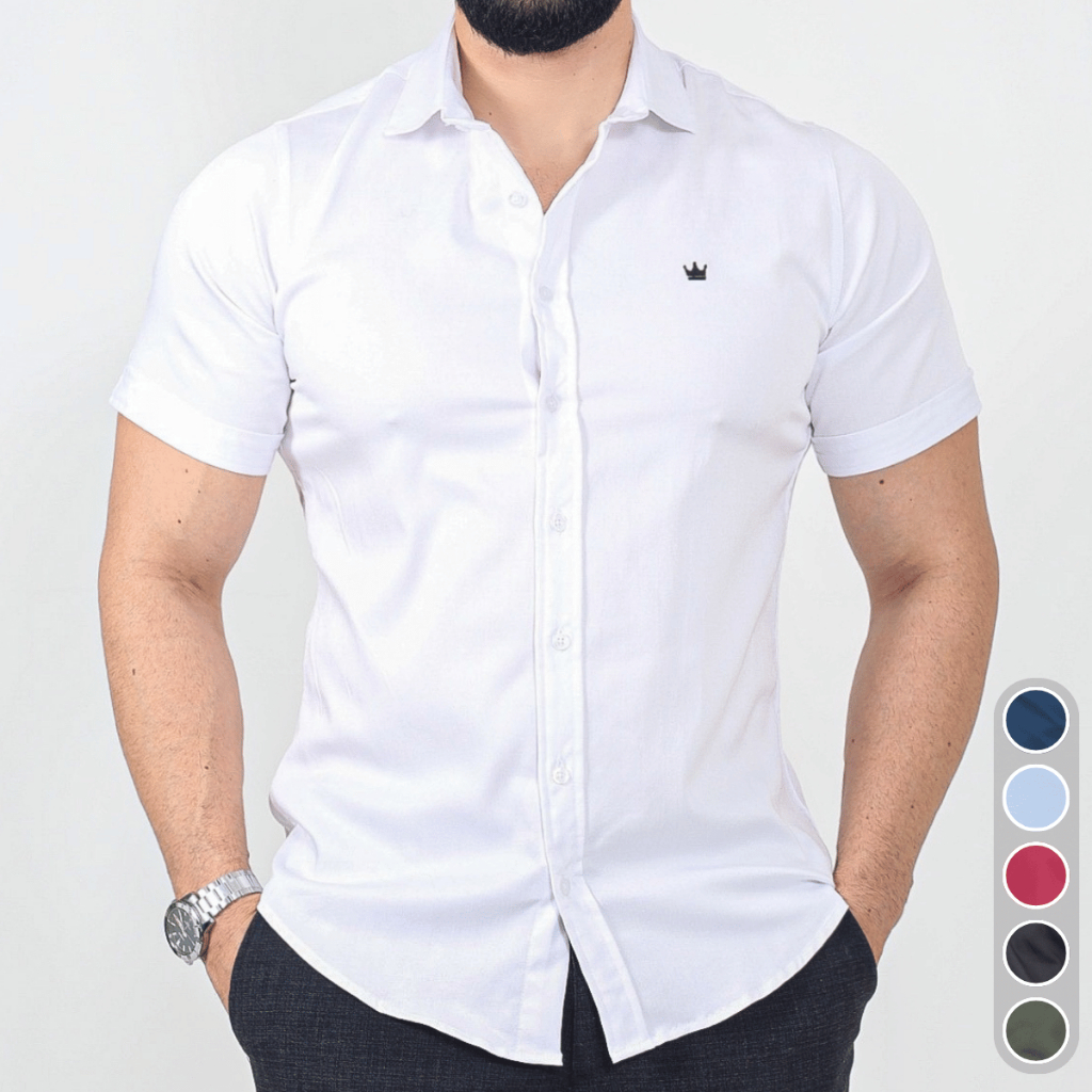 Camisa Masculina Manga Curta Botão Moda Casual e Social Slim Passa Fácil Fit Luxo em Oferta na Shopee